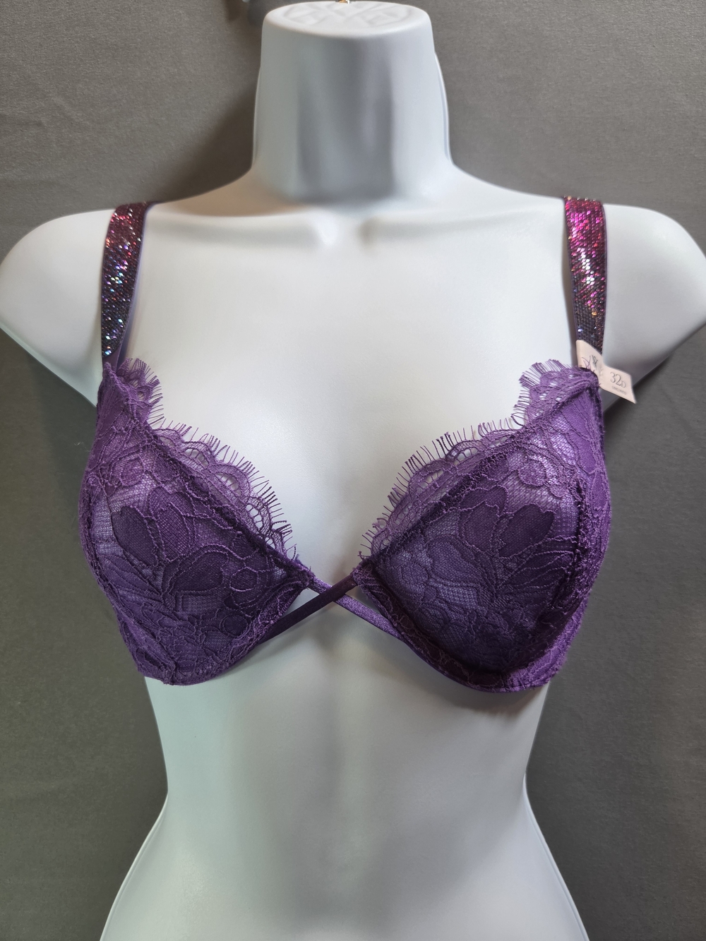 Victoria’s Secret Very Sexy 32D Purple Lace Rhinestone Strap Unlined Demi Bra
